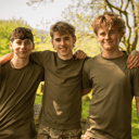 Three male cadets pose with arms around each other's shoulders