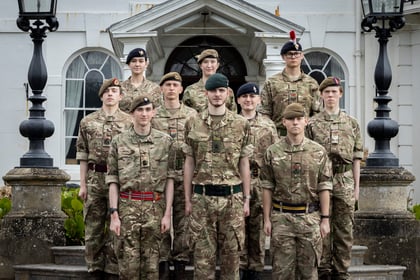 Group of cadets stand in front of Frimley Cadet Centre after Master Cadet course
