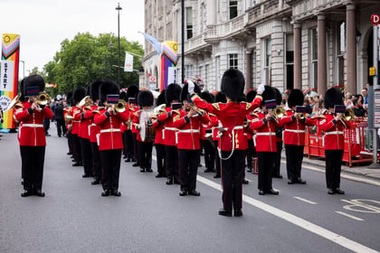 Military band plays at the start of the Pride in London parade