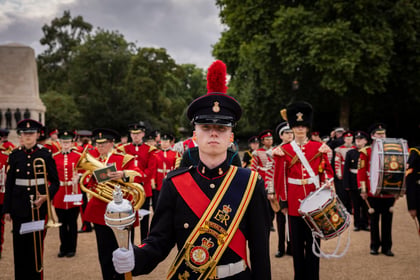Band Master leads cadets performing at Horse Guards