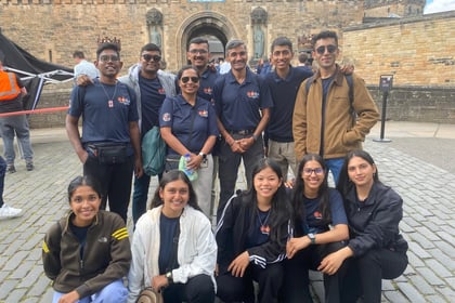 Cadets from India pose in front of Edinburgh Castle