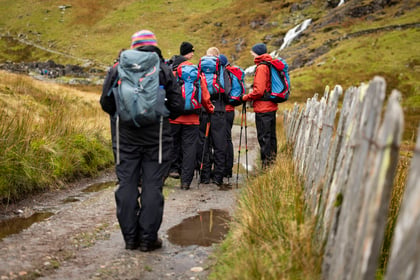 Group of cadets on mountain walking course