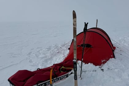 Sled with skis in snow