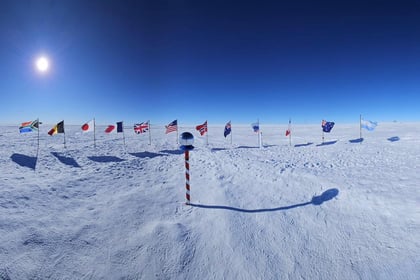 Various country flags at South Pole
