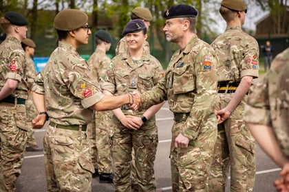 CO of Frimley Park CTC shakes hands with a cadet while on Master Cadet Course Final Parade