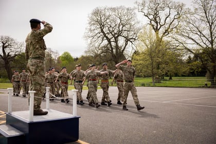 Cadets march past the CO of Frimley Park CTC as they are on Master Cadet Course Final Parade