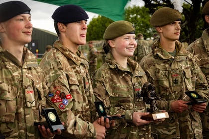 Winners of the Cadet Cambrian Patrol 2026 hold their trophies and medals