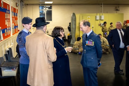 A group of people in military uniforms and formal attire gathered at the opening of the Joint Cadet Centre in Southend
