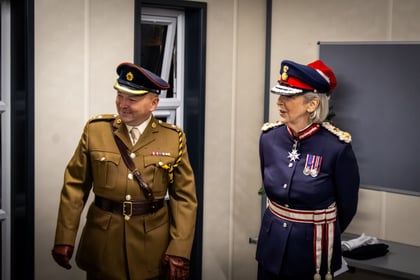 Lord Lieutenant and Lieutenant Colonel of Essex Army Cadets stand in formal uniform.