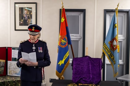 Lord Lieutenant stands in uniform giving a speech.
