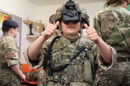 9 Platoon cadets exploring military equipment with Army Reservists
