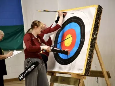 Cadets checking their archery target