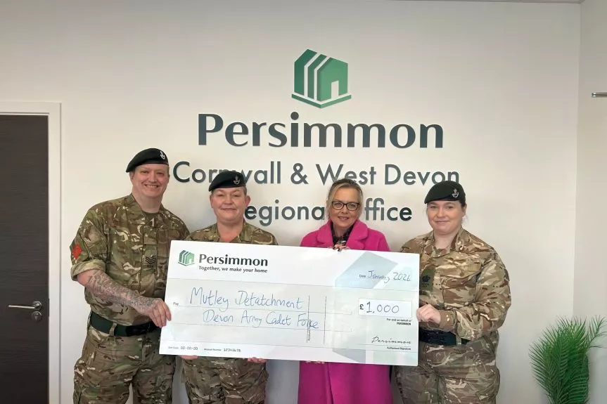 Mutley Detachment, Devon ACF presented a Cheque from Persimmon Homes Community fund